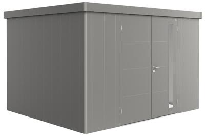 Biohort Neo 3D metalen tuinhuis kwartsgrijs 348x292 cm met dubbele deur- Plat dak- Metaal- Biohort