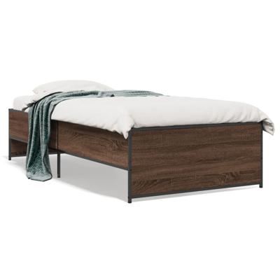 Bedframe bewerkt hout metaal bruin eikenkleur 120x190 cm - thumbnail