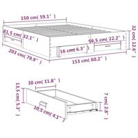 Bedframe met lades bewerkt hout gerookt eikenkleurig 150x200 cm - thumbnail