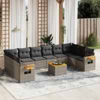 11-delige Loungeset met kussens poly rattan grijs - thumbnail