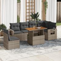 7-delige Loungeset met kussens poly rattan grijs - thumbnail