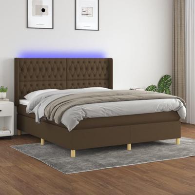 Boxspring met matras en LED stof donkerbruin 160x200 cm