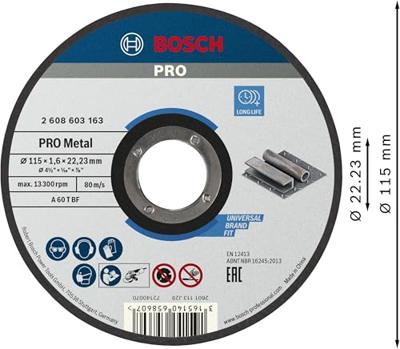 Bosch Accessories 2608603163 2608603163 Doorslijpschijf recht 115 mm 1 stuk(s) Staal Bosch Accessories 2608603163 2608603163 Doorslijpschijf recht 115 mm 1 stuk(s) Staal