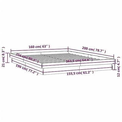 Bedframe LED massief hout wit 160x200 cm
