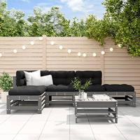 6-delige Loungeset met kussens massief hout grijs - thumbnail
