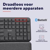 Trust keyra ergonomisch draadloos toetsenbord (zwart, us lay-out (qwerty), 100%, 2.4 ghz usb | bluetooth) - thumbnail
