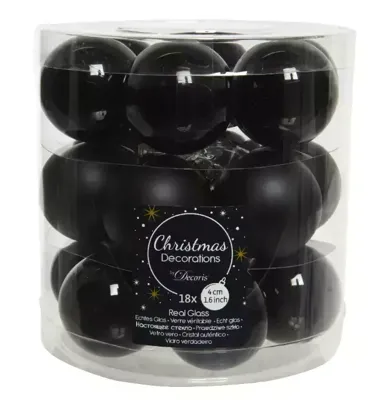 Decoris kerstballen glas zwart 4cm 18st
