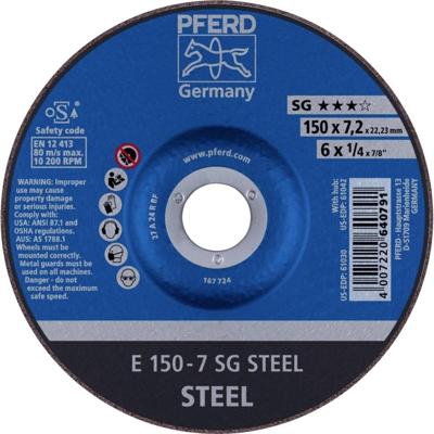 PFERD TOOLS 62215726 E 150-7 SG STEEL Afbraamschijf gebogen Diameter 150 mm Boordiameter 22.23 mm Staal 10 stuk(s) PFERD TOOLS 62215726 E 150-7 SG STEEL Afbraamschijf gebogen Diameter 150 mm Boordiameter 22.23 mm Staal 10 stuk(s)