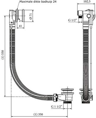 Ben universele afvoer met overloop-vulcombinatie en flexibele slang wit