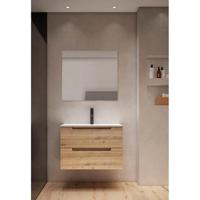 Saniclass Prime Balance Badkamermeubelset - 80x55x45cm - 1 rechthoekige keramische wasbak wit - 1 kraangat - 2 lades - rechthoekige spiegel - rustiek eiken SW724611/SW804531/SW1027167 - thumbnail