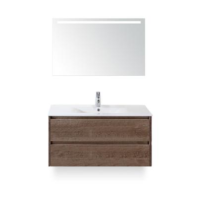 Dante Badmeubelset 100 cm - Tabacco - Keramische Wastafel Wit Enjoy - met Sence Spiegel