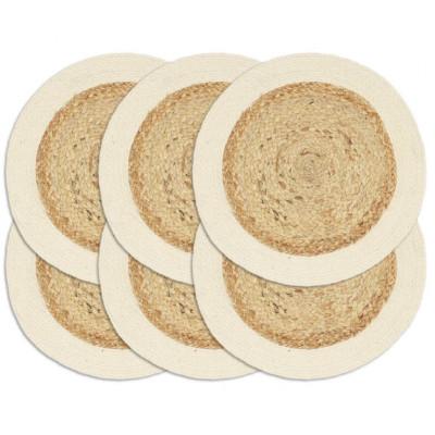 Placemats 6 st rond 38 cm jute en katoen natuurlijk Placemats 6 st rond 38 cm jute en katoen natuurlijk