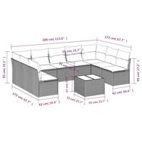 10-delige Loungeset met kussens poly rattan grijs - thumbnail
