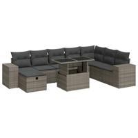 9-delige Loungeset met kussens poly rattan grijs - thumbnail