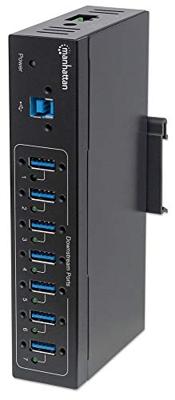 Manhattan 164405 164405 USB-hub 7 poorten USB-A USB 3.0 5 GBit/s Met metalen behuizing, Voor industriële toepassingen, Voor wandmontage Zwart