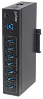 Manhattan 164405 164405 USB-hub 7 poorten USB-A USB 3.0 5 GBit/s Met metalen behuizing, Voor industriële toepassingen, Voor wandmontage Zwart - thumbnail
