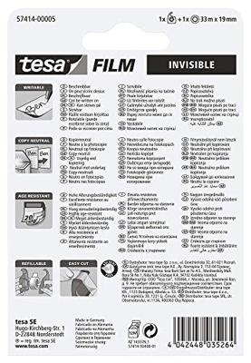 tesa 57414-00005-03 tesafilm Invisible Transparant (l x b) 33 m x 19 mm 1 stuk(s) tesa 57414-00005-03 tesafilm Invisible Transparant (l x b) 33 m x 19 mm 1 stuk(s)