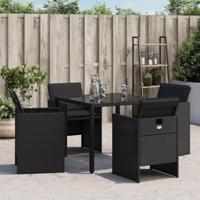 Tuinstoelen 4 st met kussens poly rattan zwart - thumbnail