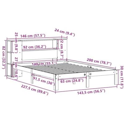 Bed met boekenkast zonder matras grenenhout wasbruin 140x200 cm