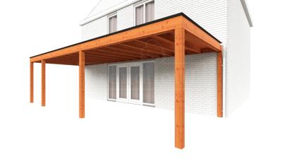 Trendhout Aanbouwveranda Modena 905x365 cm - model links- Plat dak- Hout- Trendhout