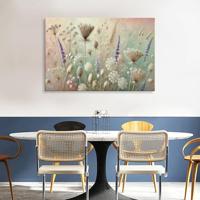 Schilderij - Wilde Bloemen ,kruid weide in pastel tinten, 80X60cm, 1luik - thumbnail