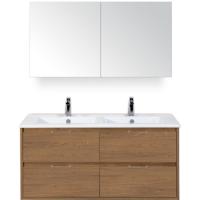 Porto Badmeubelset 120 cm - 4 Laden Honey - Keramische Wastafel Wit Slim met Spiegelkast - thumbnail