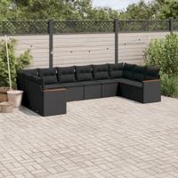 11-delige Loungeset met kussens poly rattan zwart - thumbnail