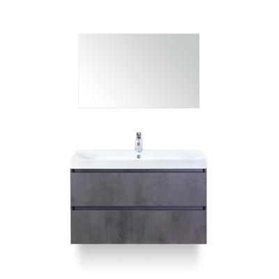Maxx XL Badmeubelset 100 cm - Beton Antraciet - Wastafel Just 1 kraangat - met Spiegel
