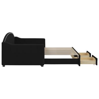 Slaapbank met onderschuifbed en lades 90x200 cm stof zwart