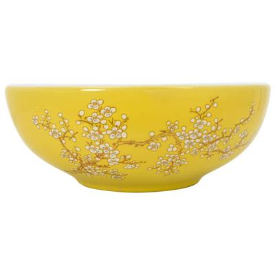 VidaXL Opzetwasbak rond φ41x14 cm keramiek wit en geel VidaXL Opzetwasbak rond φ41x14 cm keramiek wit en geel