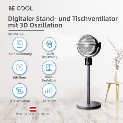 Be Cool Staande ventilator 50 W Timer, Met afstandsbediening, LED-display, In hoogte verstelbaar