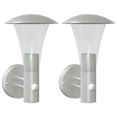 VidaXL Buitenwandlampen 2 st met sensors roestvrij staal zilverkleurig VidaXL Buitenwandlampen 2 st met sensors roestvrij staal zilverkleurig