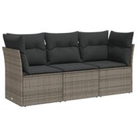 3-delige Loungeset met kussens poly rattan grijs - thumbnail