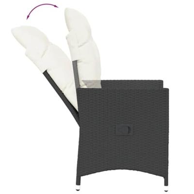3-delige Bistroset met kussens poly rattan zwart - thumbnail