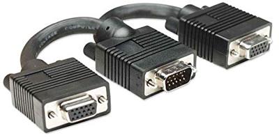 Manhattan 304559 VGA-kabel VGA Y-kabel VGA-stekker 15-polig, VGA-bus 15-polig, VGA-bus 15-polig 0.15 m Zwart Schroefbaar