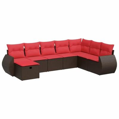 8-delige Loungeset met kussens poly rattan bruin