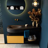 MONDIAZ RIVA 120cm badmeubel onderkast / planchet kleur Ocher met 1 lade. Wastafel DULCET links 0 kraangaten kleur Urban. - thumbnail