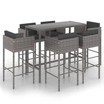7-delige Tuinbarset met kussens poly rattan grijs