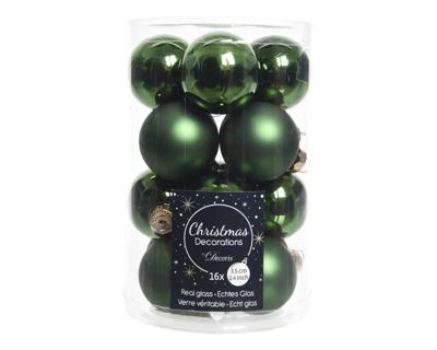 16 Glazen balletjes 35 mm dennen groen - Decoris