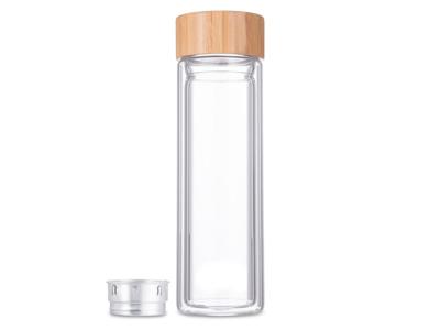 Dubbelwandige glazen fles met rvs zeef