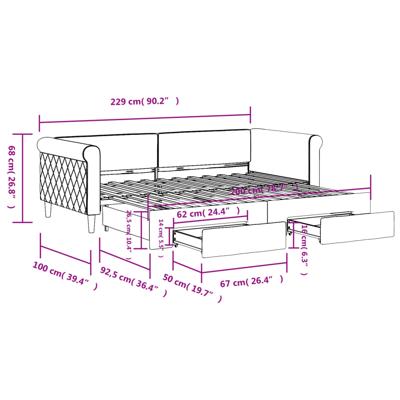 Slaapbank onderschuifbed en lades 80x200 cm fluweel lichtgrijs