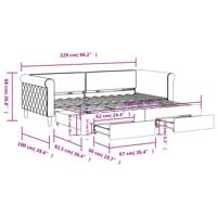 Slaapbank onderschuifbed en lades 80x200 cm fluweel lichtgrijs - thumbnail