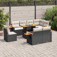 9-delige Loungeset met kussens poly rattan acacia zwart - thumbnail
