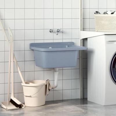 VidaXL Wasbak wandgemonteerd 60x40x28 cm hars grijs VidaXL Wasbak wandgemonteerd 60x40x28 cm hars grijs