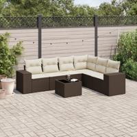 7-delige Loungeset met kussens poly rattan bruin - thumbnail