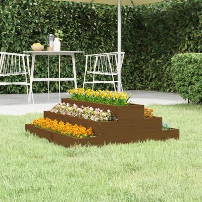 VidaXL Plantenbak 80x80x27 cm massief grenenhout honingbruin VidaXL Plantenbak 80x80x27 cm massief grenenhout honingbruin