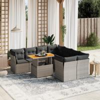 9-delige Loungeset met kussens poly rattan grijs - thumbnail