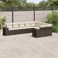 9-delige Loungeset met kussens poly rattan bruin - thumbnail