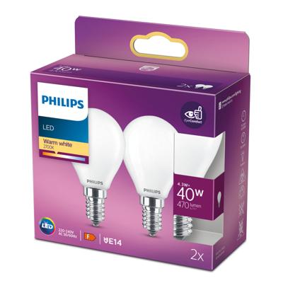 Philips LED 77771500 LED-lamp Energielabel F (A - G) E14 Kogel 4.3 W = 40 W Warmwit (Ø x h) 4.5 cm x 8.2 cm 2 stuk(s)