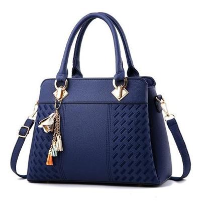 Mode vrouwen kwast PU lederen borduurwerk Cross Body Tas schoudertas eenvoudige stijl hand tassen (donkerblauw)